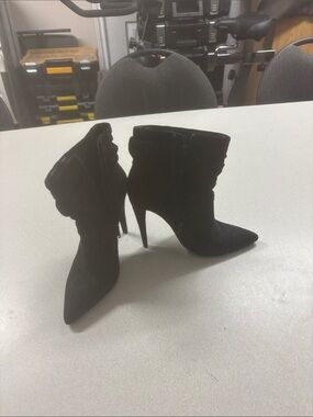 Pointed-Toe Stiletto Ankle Boots in Black Suede